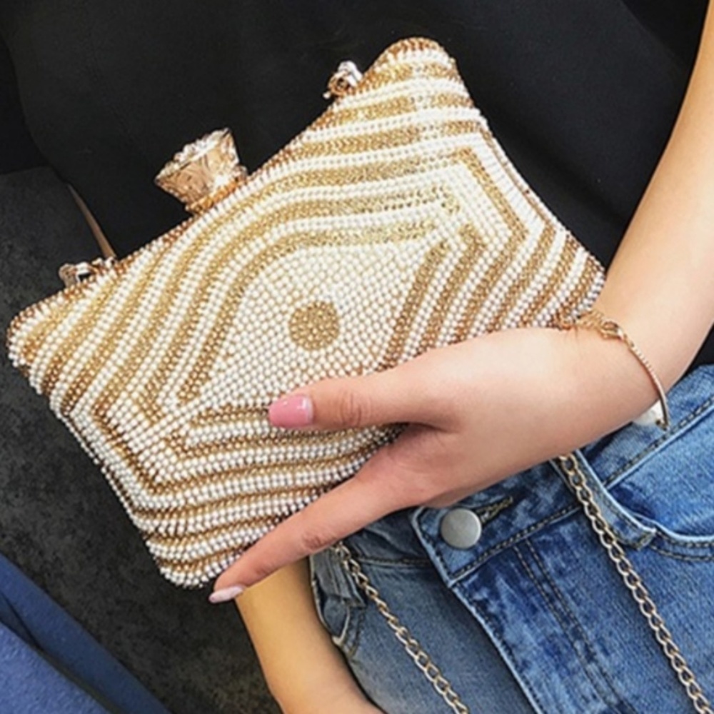 Chic Beaded Clutch Purse with Gold Hardware Design